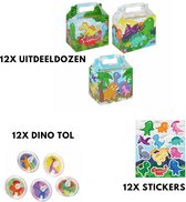Dinosaurus - Dino- Uitdeel Traktatie Feest Verjaardag Pakket - 6 dozen en 6 stickers en 6 dino tollen