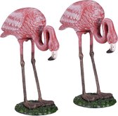 Relaxdays 2x tuinbeeld flamingo - tuindecoratie metaal - dierenbeeld groot - weerbestendig