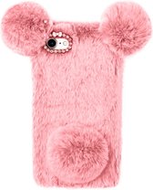 Casies Panda / Bunny telefoonhoesje - Samsung Galaxy A12 - Roze - Pluche / Fluffy hoesje softcase