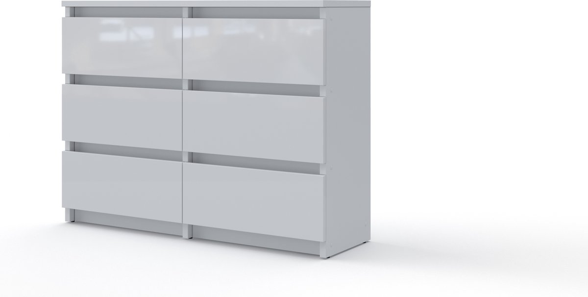 ODYS 04 - Kast - Commode - Wit / Hoogglans Wit - Brushed Metal - 106x35x81 cm ODYS 04 - Kast - Commode - Wit / Hoogglans Wit - Brushed Metal - 106x35x81 cm