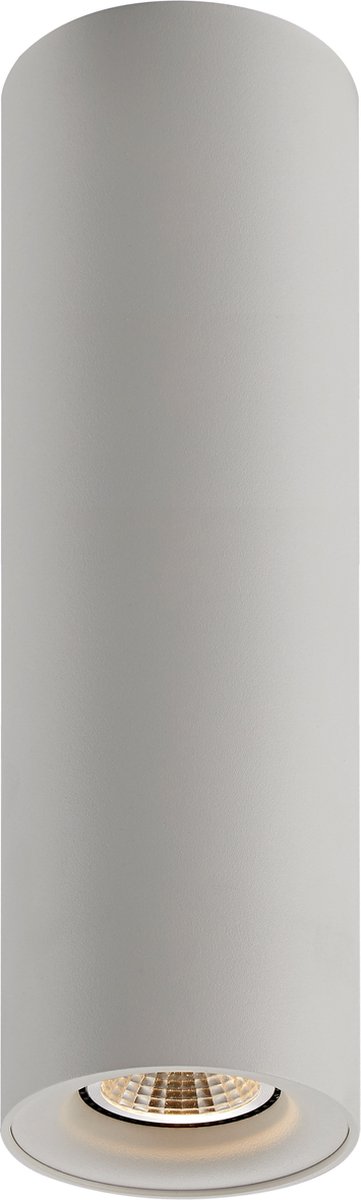 Tubo cilindrische plafondlamp van aluminium in wit met GU10-fitting, inclusief dimbare 5W LED (2700K, 400 lumen), hoogte 250 mm