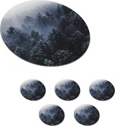 Onderzetters voor glazen - Rond - Bomen - Mist - Den - 10x10 cm - Glasonderzetters - 6 stuks