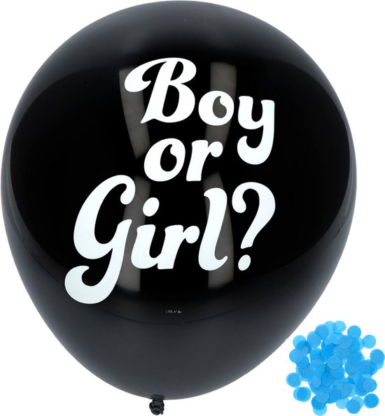 Ballonnen - Gender reveal - Boy or girl? - Blauwe confetti - 3st. - 41cm