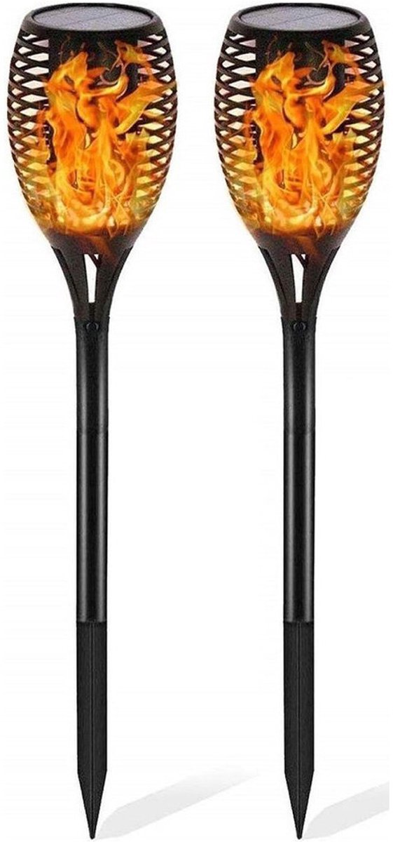 Bol.com LED Solar Priklamp/Fakkel Tuinverlichting met Zonne-energie - Set 2 Stuks - Aptoza Torky - Dag en Nacht Sensor - Mat Zwa... aanbieding