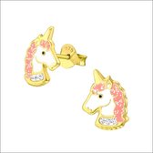 Aramat jewels ® - Zilveren goldplated oorbellen unicorn 925 zilver 11x8mm goudkleurig