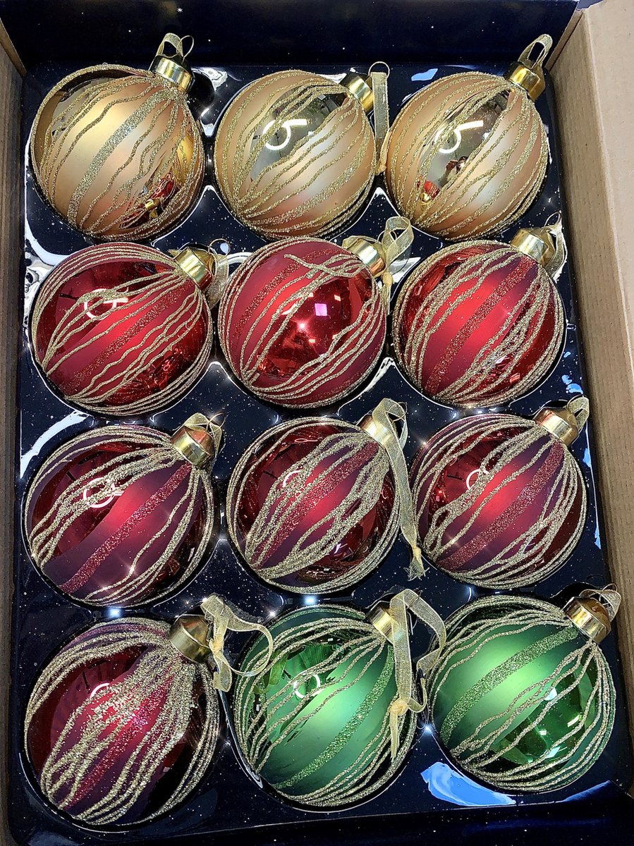 S&L Luxe Christmas Gifts kerstballenset met glitters - 12stuks - 8cm - onbreekbaar - kerstversiering - kerstballen