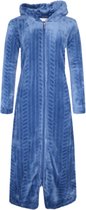 Dames badjas fleece extra lang rits met zakken en capuchon XXXL donkerblauw