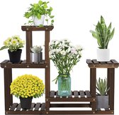 FURNIBELLA- Plantenrek, hout, meertraps bloemenrek, voor binnen of buiten in de tuin of op balkon, afmetingen: 95 x 25 x 73 cm