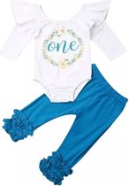 cakesmash setje Flowerpower Girl blue in de kleuren wit en blauw / first birthday outfit / eerste verjaardag set / een jaar / babykleding / kleding 1 jaar - flowerpower - jaren 70