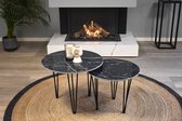 Salontafelset rond | Zwart | Keramisch Marmer | Set van 2