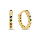 Xoo - Oorbellen - Oorring - Minimalistische oorbel - Multi - Gekleurd - Zirkonia - 10 mm - 925 zilver - Goud - Gold plated