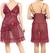 Sexy Nachtjurk Babydoll met String S590 - bordeaux - one size - 38/50