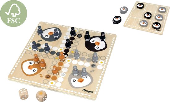 Afbeelding van het spel 2 spellen in 1 Ludo en aan de andere kant kun je Tic-Tac-Toe Pinguïn spelen