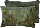 Kussenset van een kussen Gebreid 40x60cm en een kussen geprint fluweel Collect 40x60cm in een mooie warme Groene kleurcombinatie (2 stuks)