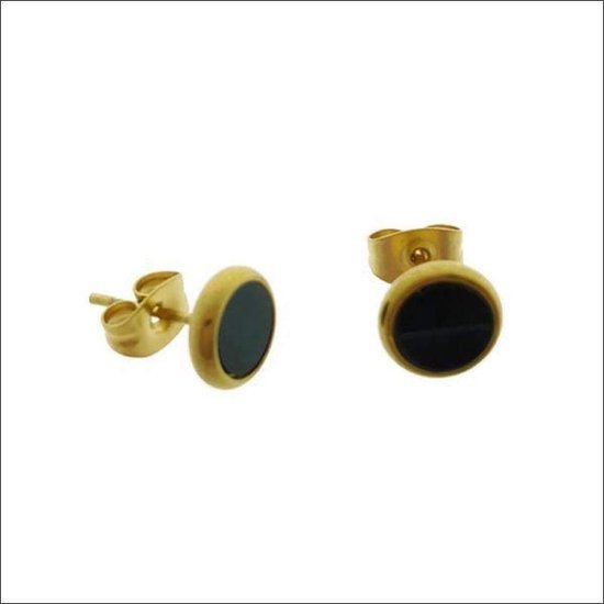 Aramat jewels ® - Oorbellen - zweerknopjes-zwart-goudkleurig-chirurgisch staal-8mm