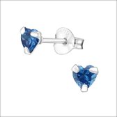 Aramat jewels ® - Zilveren zirkonia oorbellen hart blauw topaas 4mm