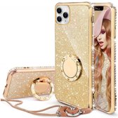 Apple iPhone 13 Pro Max | Ring Houder | Back Cover Telefoonhoesje | Glitter | TPU Hoesje | Goud