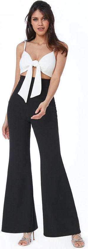 Tailleur pantalon sexy avec nœud blanc - Taille 38 - Zwart/ Blanc