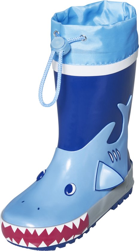 Playshoes - Regenlaarzen voor kinderen met trekkoord - Haai - Blauw - maat 21EU