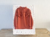 Blouse met lange mouw en roezel aan de bovenkant bruin 158164