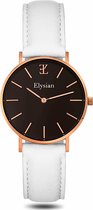 Elysian - Dames Horloge - Rose Goud Wit Leer - Waterdicht - 36mm