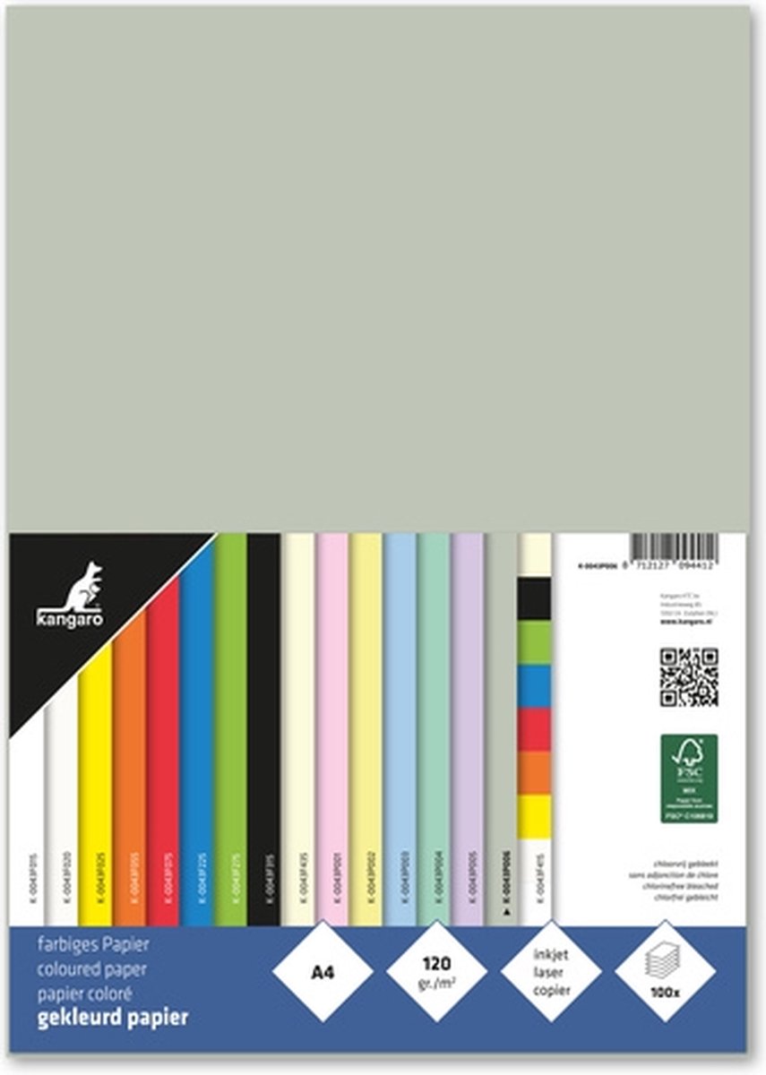 Kangaro papier A4 - 120 gram FSC - pak 100 vel - pastel grijs - K-0043P006