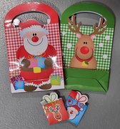 LS - Cadeautasjes met Cadeaulabels - Kerst Cadeau Tasje - 12.5 x 10 x 4 CM - Incl 2 Cadeaulabels en 2 lintjes - Rood/Groen