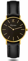 Elysian - Dames Horloge - Goud Zwart Leer - Waterdicht - 36mm