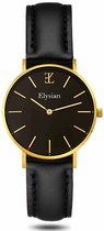 Montres Elysian pour Femme - Or - Cuir Zwart - Acier Inoxydable - Étanche 3 Bar - Ø 36mm - Montre Femme - Cadeau pour Femme