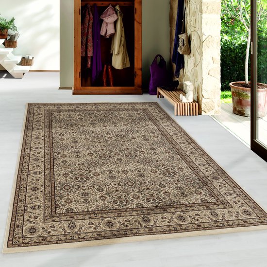 Tapis Impression Tabriz Oriental Classique à Poils Ras Beige - 120x170 CM