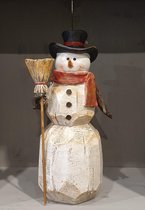Houten Sneeuwpop met bezem 28cm