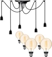 Quality Leds Spider hanglamp - LED - zwart - 5 lichtpunten - Incl. Philips White Filament Globe klein E27