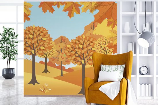 Papier peint photo peint vinyle - Une illustration d'arbres d'automne largeur 300 cm x hauteur 300 cm - Tirage photo sur papier peint (disponible en 7 tailles)