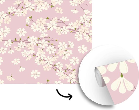 Papier peint photo vinyle - Une illustration du dessin floral de fleur de cerisier largeur 240 cm x hauteur 240 cm - Tirage photo sur papier peint (disponible en 7 tailles)