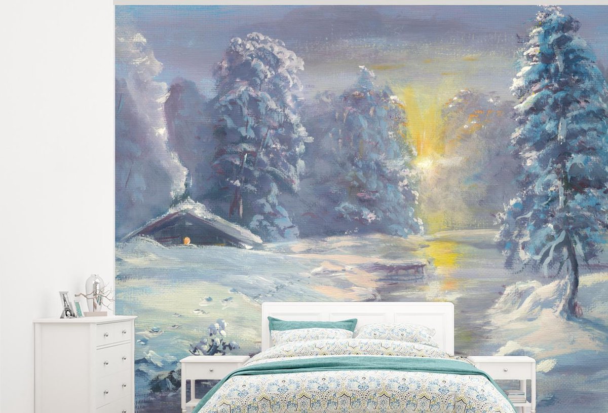 Behang - Fotobehang een winters bos - Breedte 325 cm x hoogte 260 cm op Prijzenvolger.com