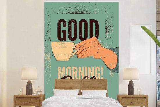 Bonjour café sur fond turquoise 160x240 cm