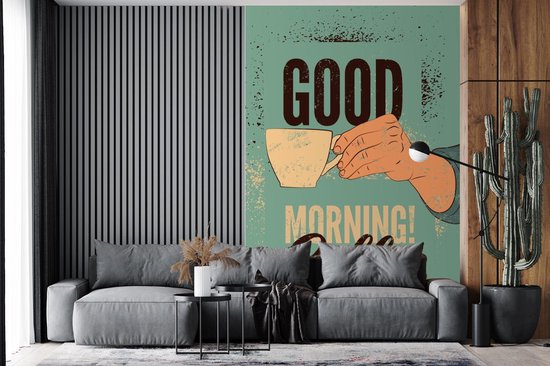 Bonjour café sur fond turquoise 160x240 cm