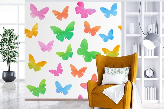 Papier peint photo vinyle - Une illustration de papillons réalisée à l'aquarelle largeur 350 cm x hauteur 350 cm - Tirage photo sur papier peint (disponible en 7 tailles)