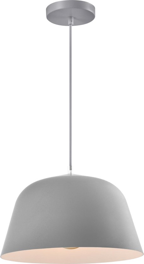QUVIO Hanglamp retro - Lampen - Plafondlamp - Verlichting - Keukenverlichting - Lamp - Simplistisch design - E27 Fitting - Voor binnen - Met 1 lichtpunt - Aluminium - Metaal - D 30 cm - Grijs en wit