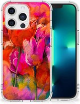 Anti Shock hybrid Case Geschikt voor Apple iPhone 13 Pro Anti Shock Bumper Case met transparante rand Tulips