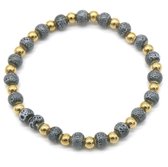 Armband Heren - Kralen Keramiek en RVS - Grijs en Goudkleurig