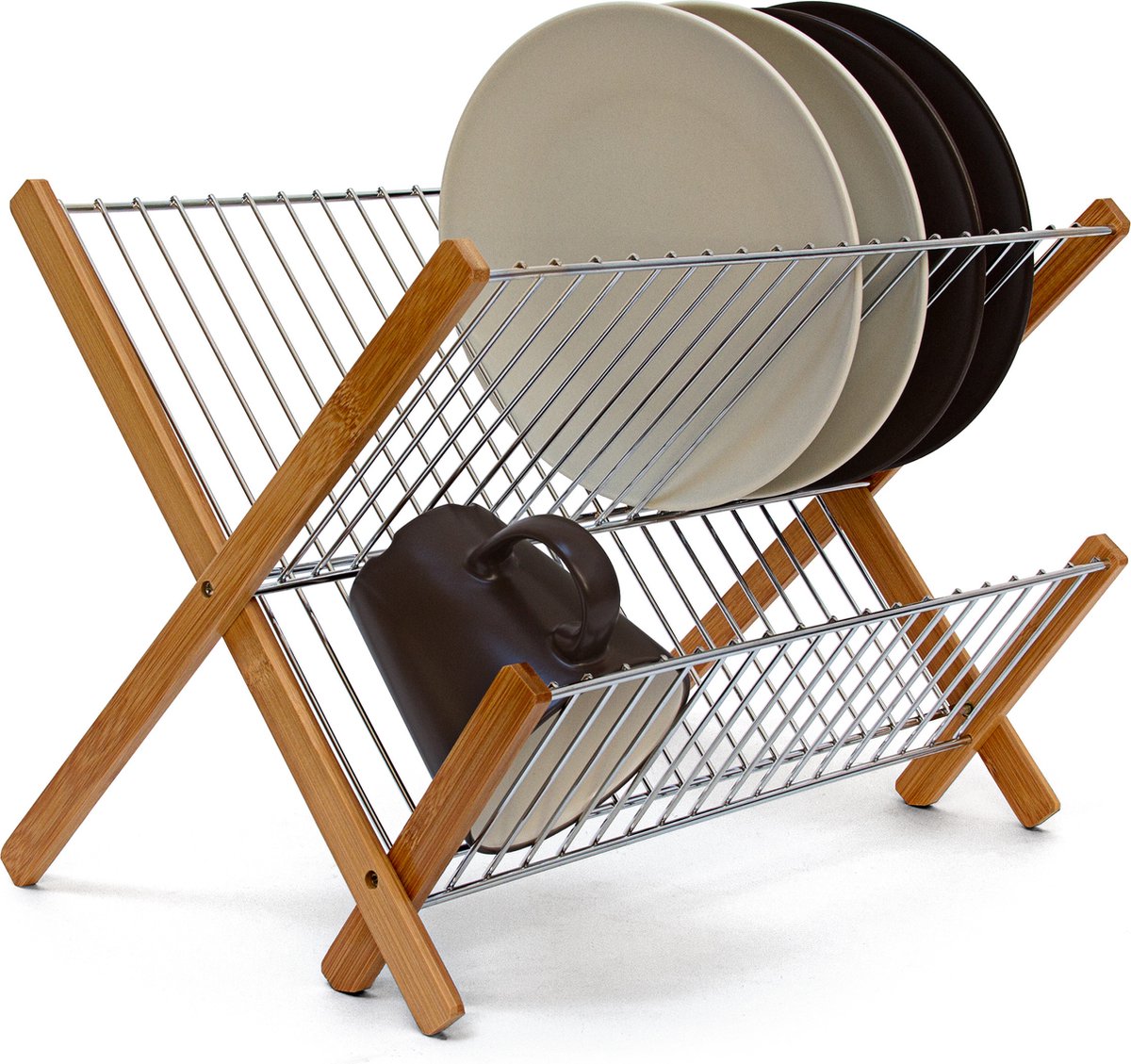 Goedkoopste afdruiprek - 27 x 39 x 29 cm - inklapbaar - bamboe - metaal