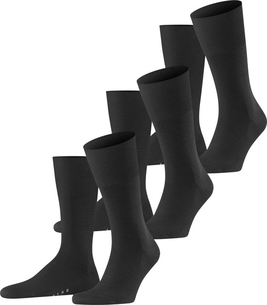 FALKE Airport 3-Pack warme ademende merinowol katoen multipack sokken heren zwart - Maat 43-44