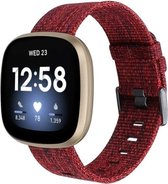 Nylon Smartwatch bandje - Geschikt voor  Fitbit Sense geweven nylon gesp band - rood - Maat: S - Strap-it Horlogeband / Polsband / Armband