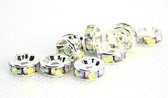 LunaLady Rhinestone spacer beads, zilver met  multi color rhinstones, 8x3,5 mm. 20 stuks