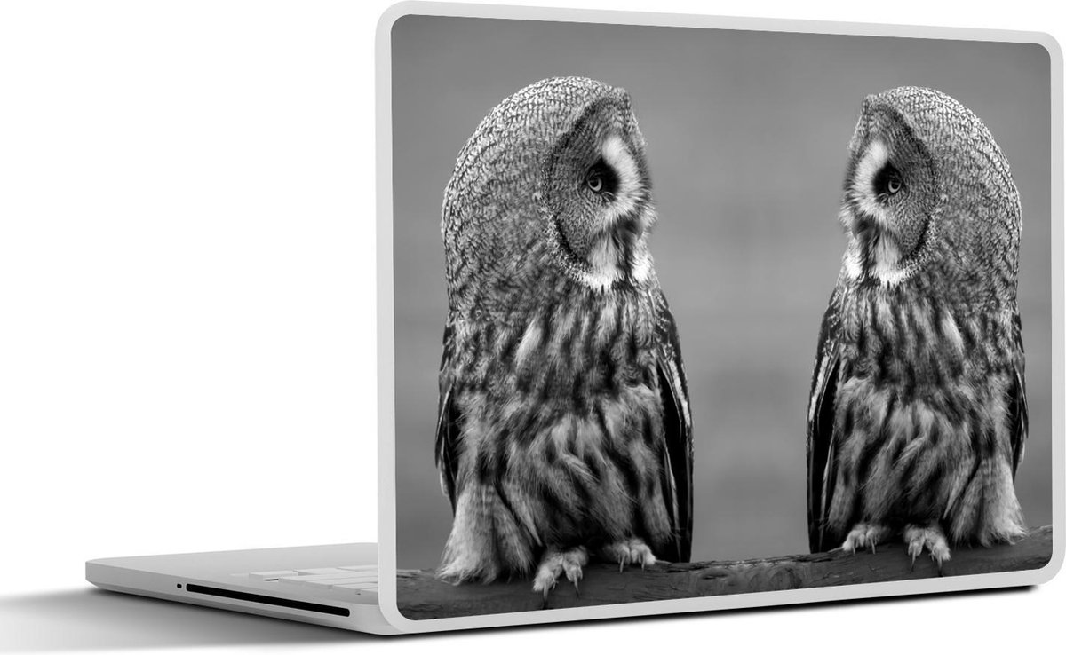 Afbeelding van product SleevesAndCases  Laptop sticker - 12.3 inch - Grote grijze uilen - zwart wit