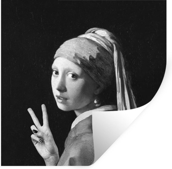 Stickers muraux - La fille à la perle - Johannes Vermeer - Zwart - Wit - 30x30 cm - Feuille adhésive