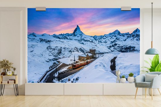 Twilight at the Swiss Matterhorn at Gornergrat-Bahn Papier peint photo vinyle largeur 360 cm x hauteur 240 cm - Tirage photo sur papier peint (disponible en 7 tailles)