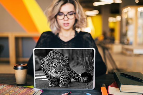 Laptop sticker - 11.6 inch - Close-up luipaard - zwart wit - 30x21cm - Laptopstickers - Laptop skin - Cover