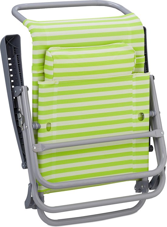 Relaxdays strandstoel opvouwbaar - verstelbaar - laag - 8 standen - armleuning - camping - groen-wit van Relaxdays — afbeelding 5